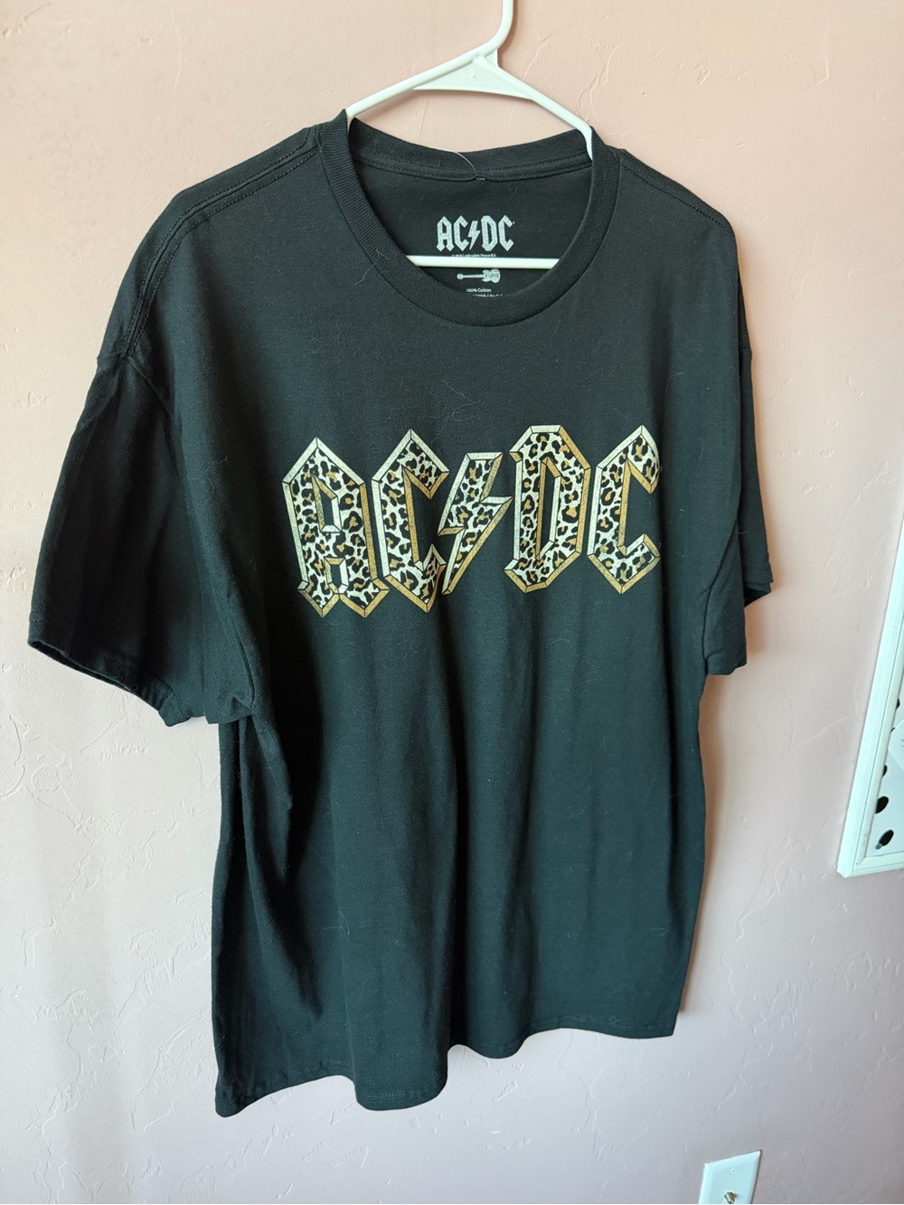 AC/DC Black Tee with Leopard-Print Logo